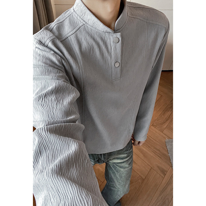 Men's High-Quality Long Sleeve Shirt with Stand Collar and Button Placket Mune Fashion