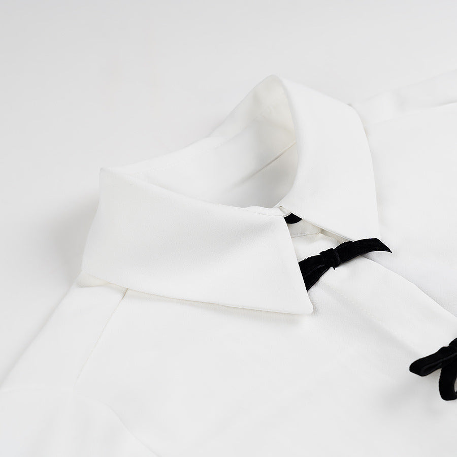 Ladies nan lightweight long sleeve blouse with concealed button placket and decorative bow details Mune Fashion