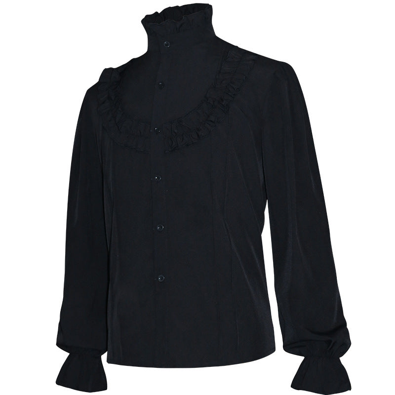 Men's casual short-sleeve shirt with laced V-neck, short stand-up collar, and soft cotton blend Mune Fashion