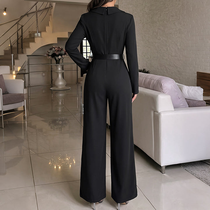 Women Elegant Jumpsuit with Belt and Slit Mune Fashion
