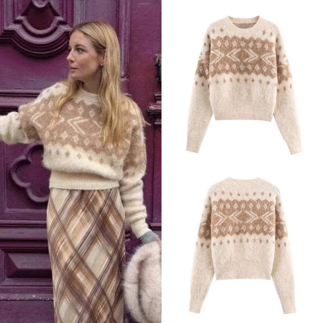 Women's Fluffy Knitted Sweater with Norwegian Pattern and Boxy Fit Mune Fashion