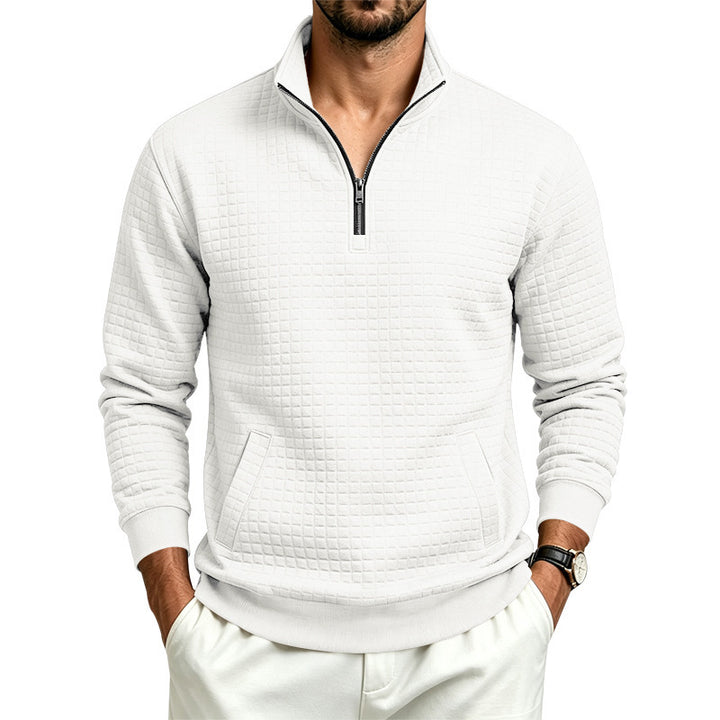 Men's Quilted Half-Zip Sweatshirt with Stand-Up Collar and Kangaroo Pocket Mune Fashion