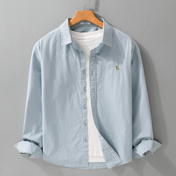 Men's Classic Cotton Oxford Shirt in Relaxed Fit with Fine Animal Embroidery Mune Fashion