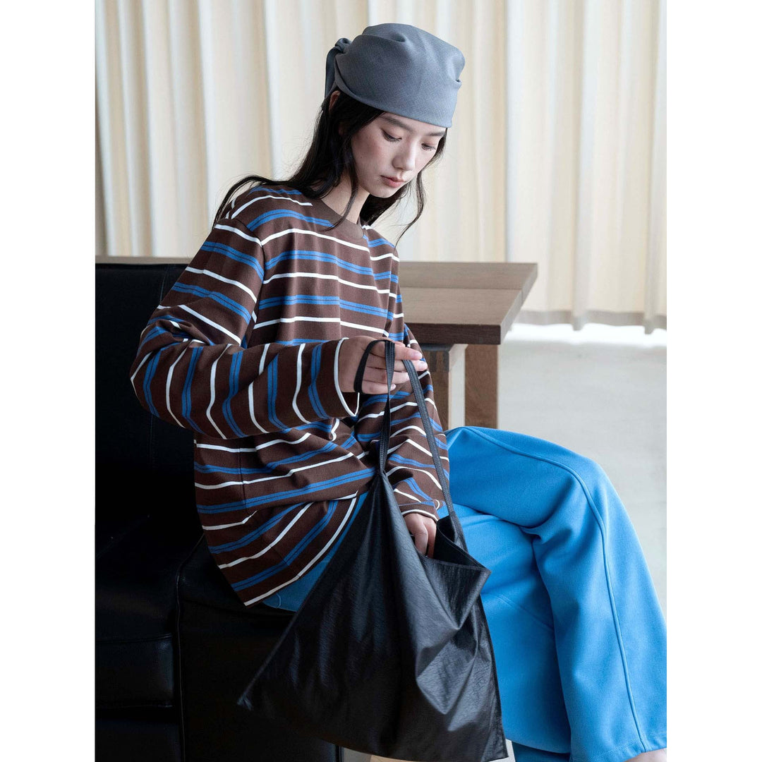 Women Oversized Long Sleeve Shirt with Striped Pattern Mune Fashion