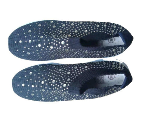 Women knitted slip-on sneakers with rhinestone embellishment and elastic entry Mune Fashion