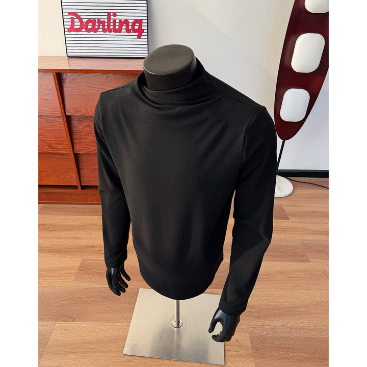 Men's Fine Stretch Long Sleeve Shirt with Short Stand-Up Collar and Slim Silhouette Mune Fashion