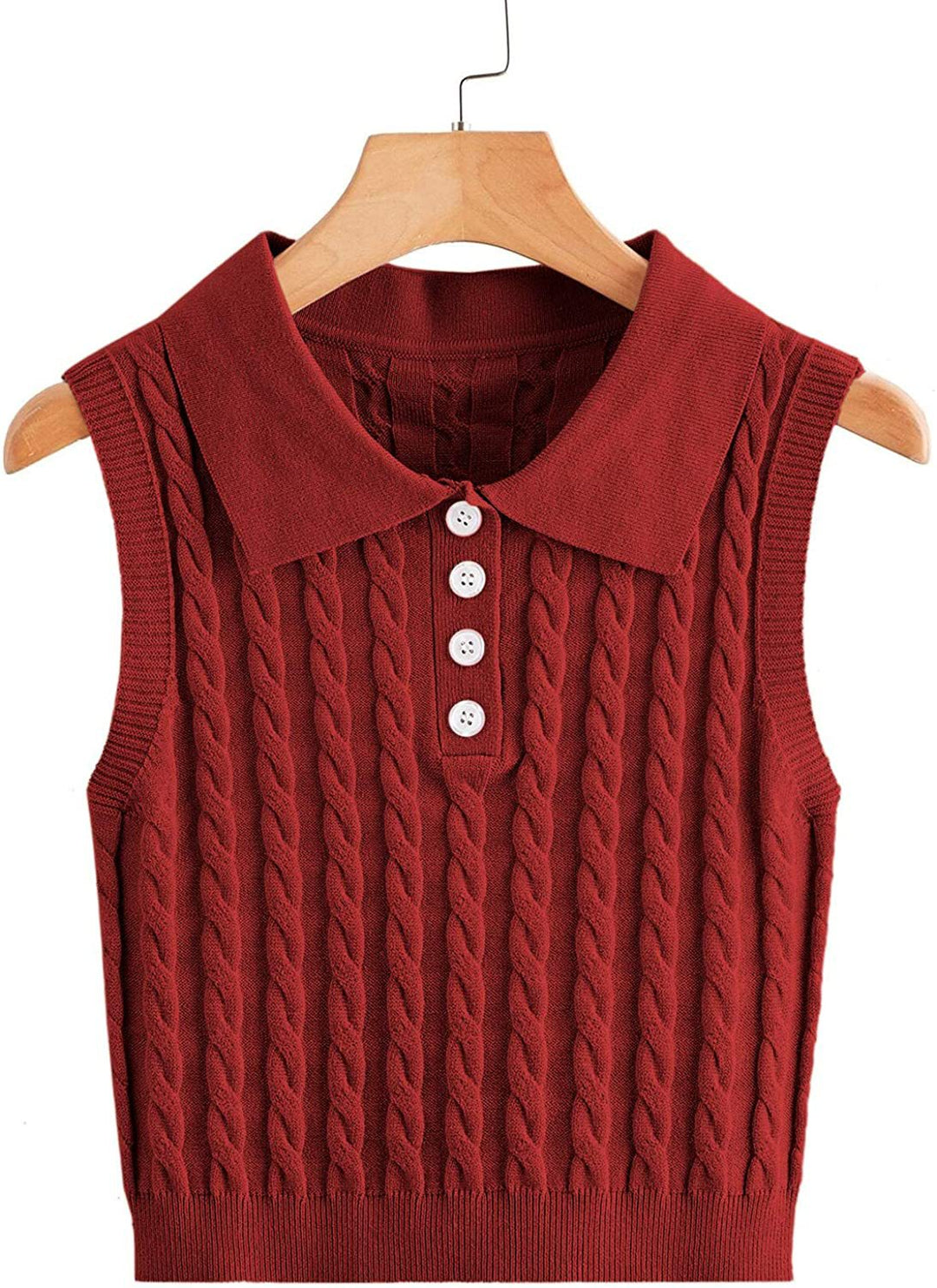 Women's fine knit sleeveless polo vest with cable pattern and tailored cut Mune Fashion