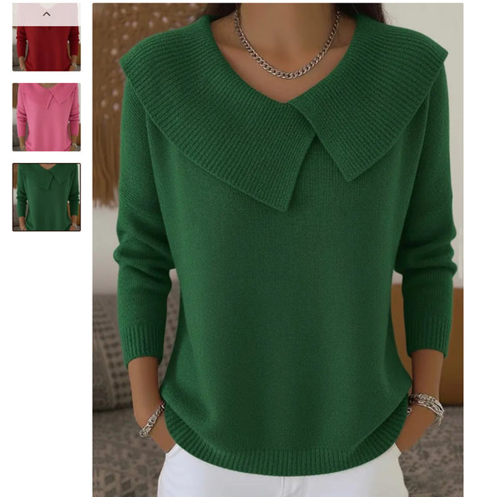 Women oversized knitted sweater with oversized sailor collar and ribbed finishes Mune Fashion