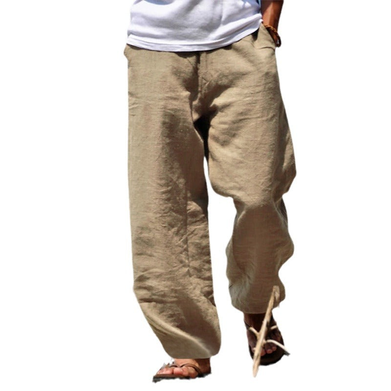 Men's casual beach pants in palazzo cut made of breathable linen-cotton blend with comfort waistband Mune Fashion