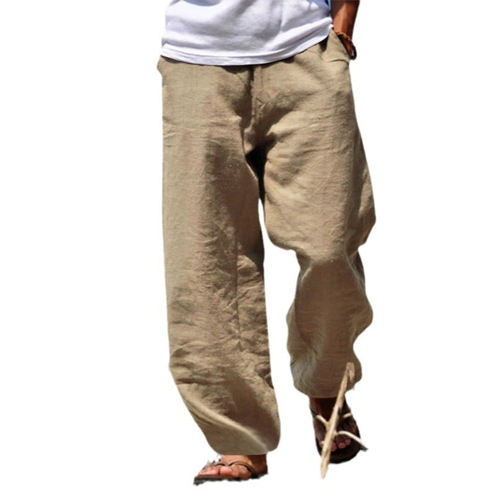 Men's casual beach pants in palazzo cut made of breathable linen-cotton blend with comfort waistband Mune Fashion