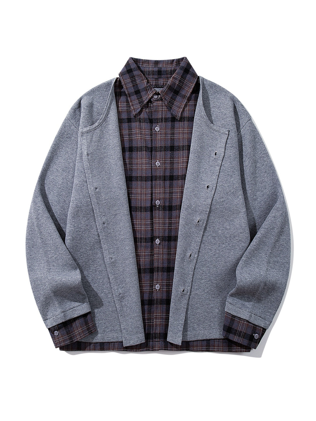 Men's Checked Flannel Shirt Layer with Open Knit Cardigan Mune Fashion