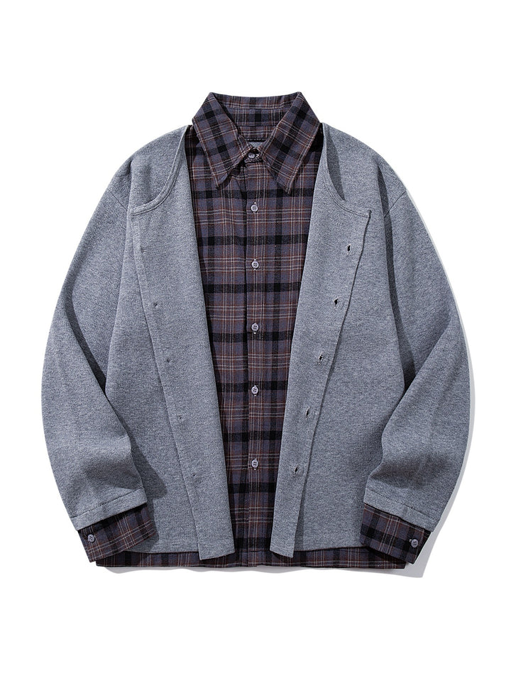 Men's Checked Flannel Shirt Layer with Open Knit Cardigan Mune Fashion