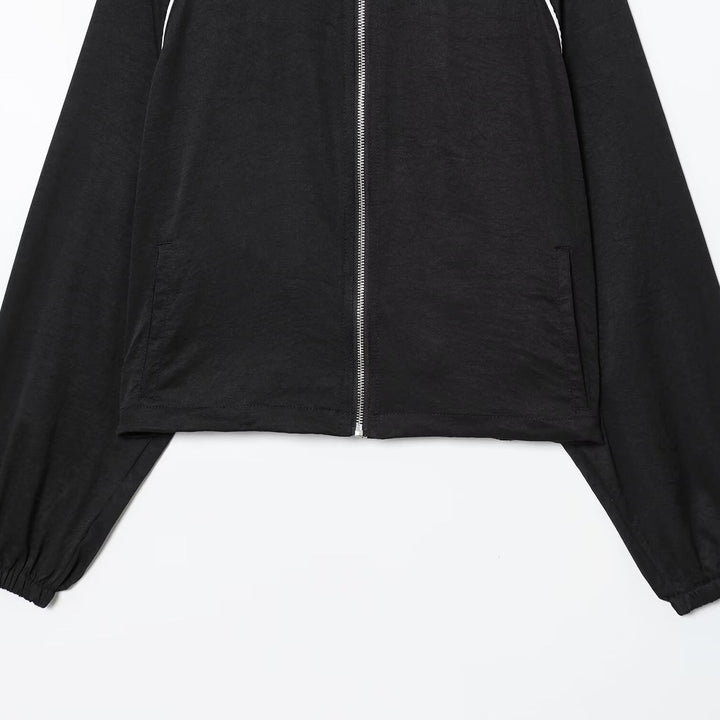 Women's Cropped Sportive Training Jacket with Stand-Up Collar and Contrast Piping Mune Fashion