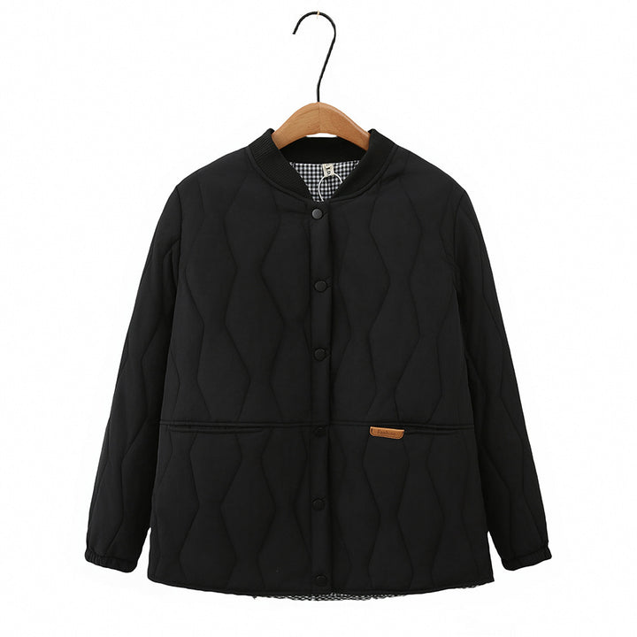 Women's lightweight padded quilted jacket in college style with diamond stitching and checked lining Mune Fashion