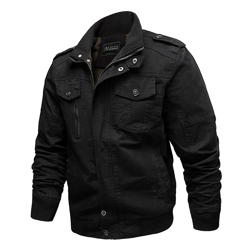 Men's robust canvas field jacket with stand-up collar, epaulettes, and multifunctional pockets Mune Fashion