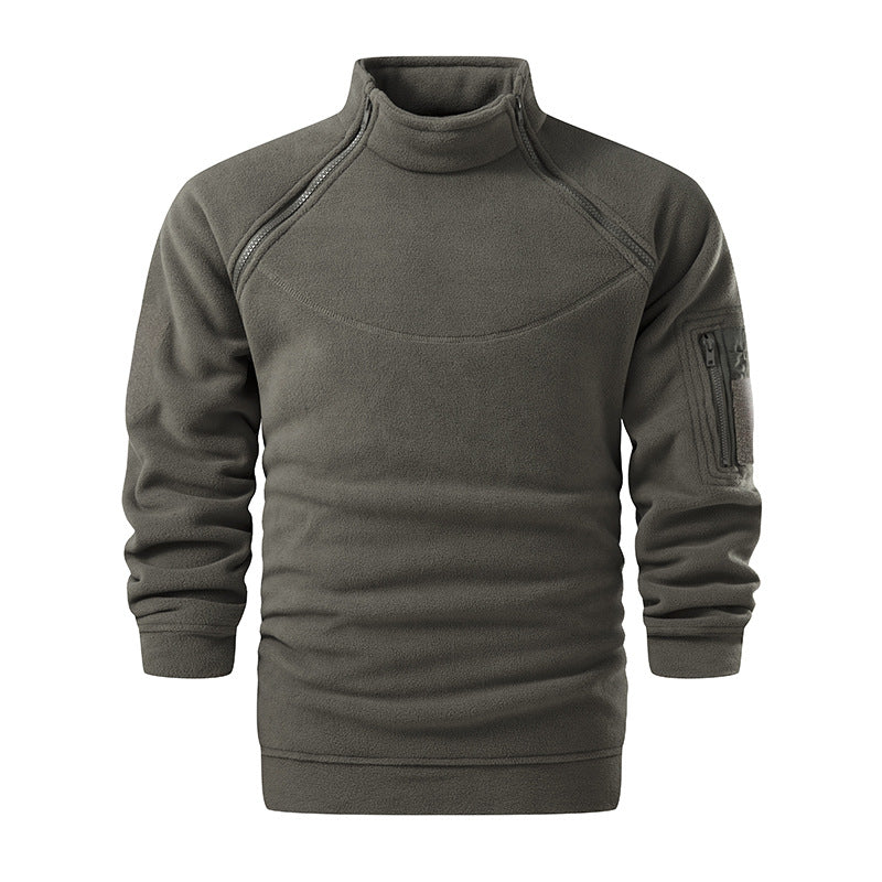Men's Tactical Microfleece Sweater with High Stand-Up Collar, Sleeve Zip Pocket and Raglan Sleeves Mune Fashion