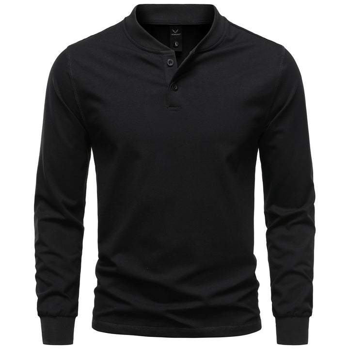 Men's Long Sleeve Henley Shirt with Stand Collar and Double Button Placket, Slim Fit, Cotton Blend Mune Fashion