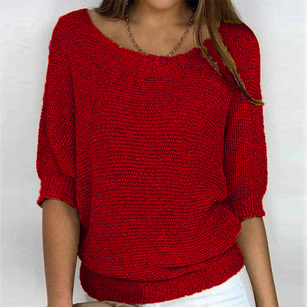 Ladies nan lightweight casual fine knit pullover with wide neckline Mune Fashion