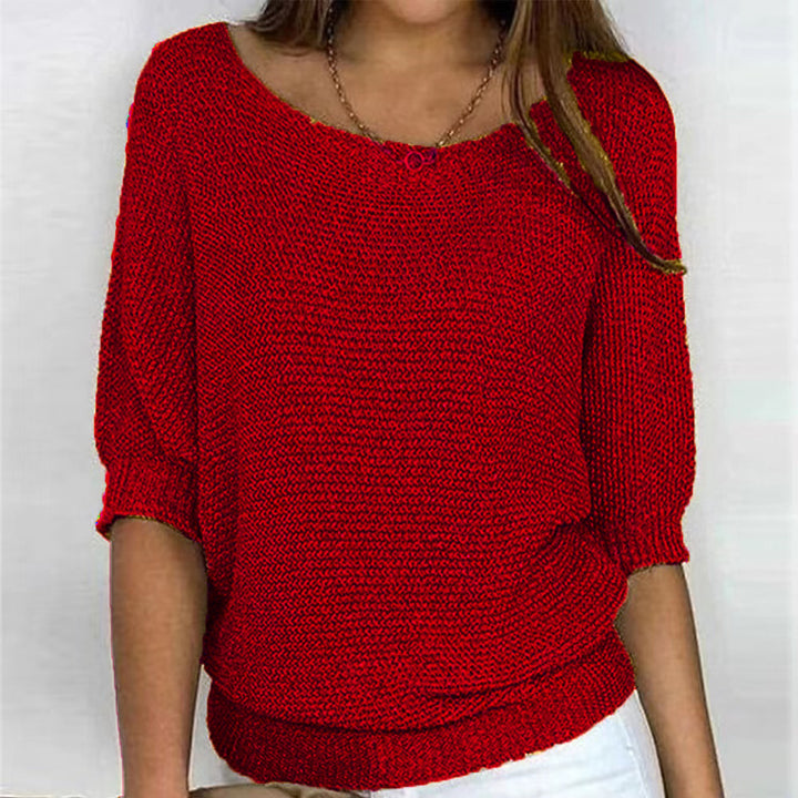 Ladies nan lightweight casual fine knit pullover with wide neckline Mune Fashion