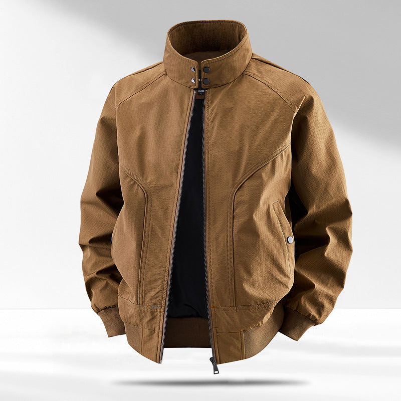 Men's windproof quilted bomber jacket with stand collar, ribbed cuffs, and padded lining Mune Fashion