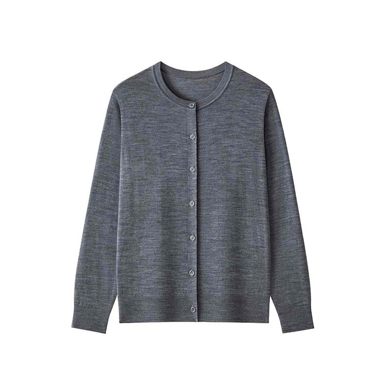Women's fine knit cardigan with round neckline and button placket Mune Fashion