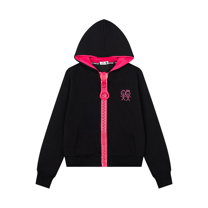 Women's Hoodie Sweat Jacket with Oversized Zipper and Minimalist Embroidery Mune Fashion