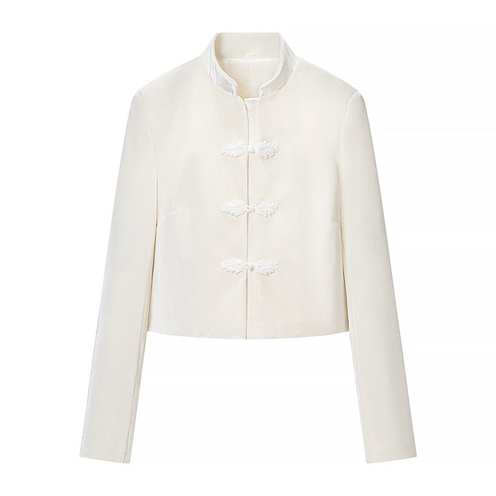 Women's Two-Piece Set with Tailored Short Mandarin Jacket and High-Waisted Pleated Trousers Mune Fashion
