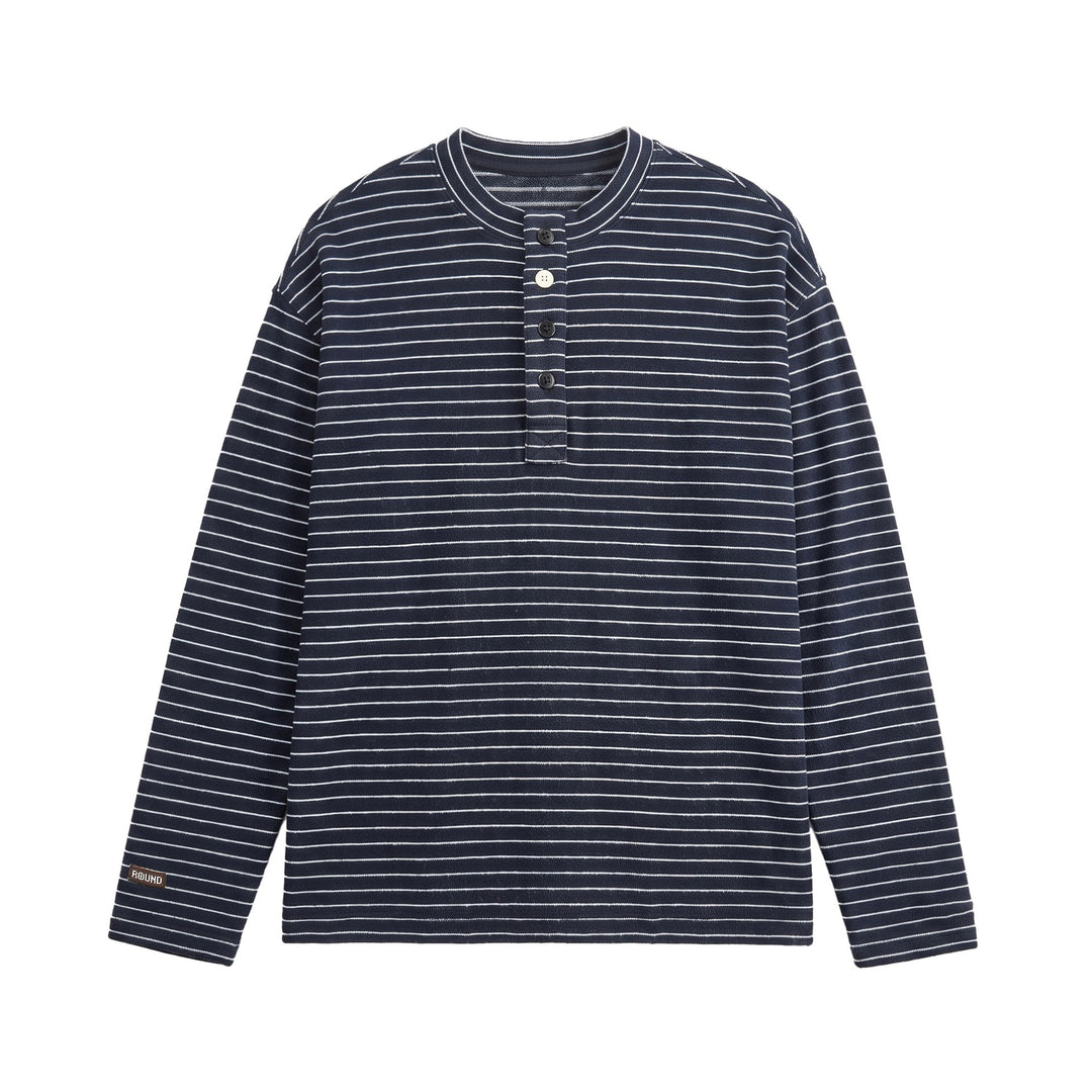 Men's Long Sleeve Henley Shirt in Fine Knit with Stripe Structure Mune Fashion