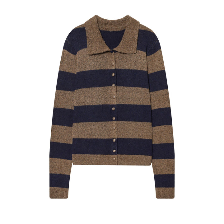 Women's striped cardigan with shirt collar, button placket, and boxy fit Mune Fashion