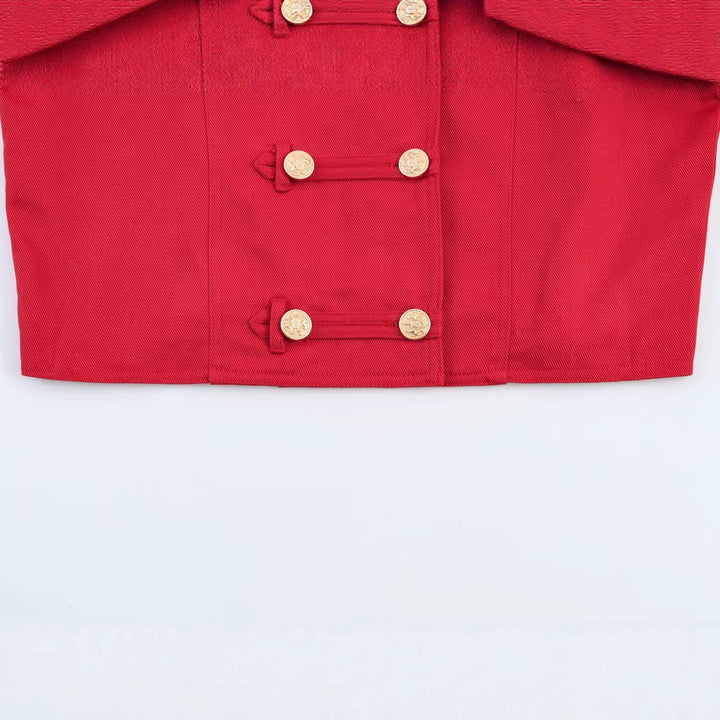 Women's Short-Cut Military Jacket with Stand-Up Collar and Decorative Button Placket Mune Fashion