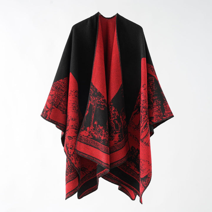 Ladies Jacquard wool blend wrap with open kimono fall and soft touch Mune Fashion