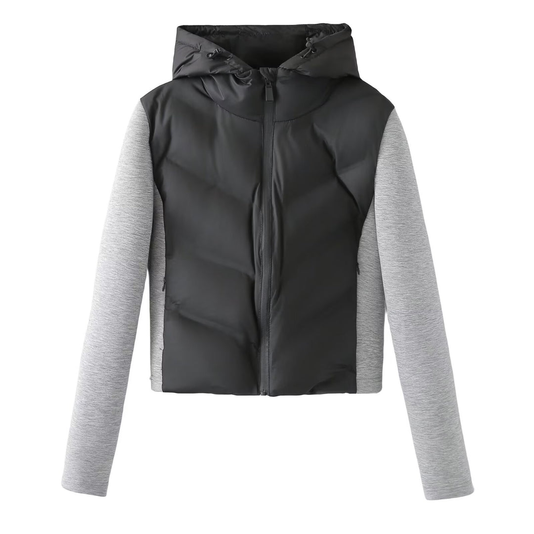 Ladies Hooded Hybrid Jacket with Quilted Front and Sweat Sleeves Mune Fashion