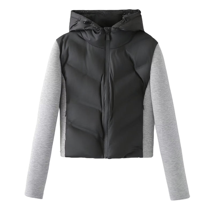 Ladies Hooded Hybrid Jacket with Quilted Front and Sweat Sleeves Mune Fashion