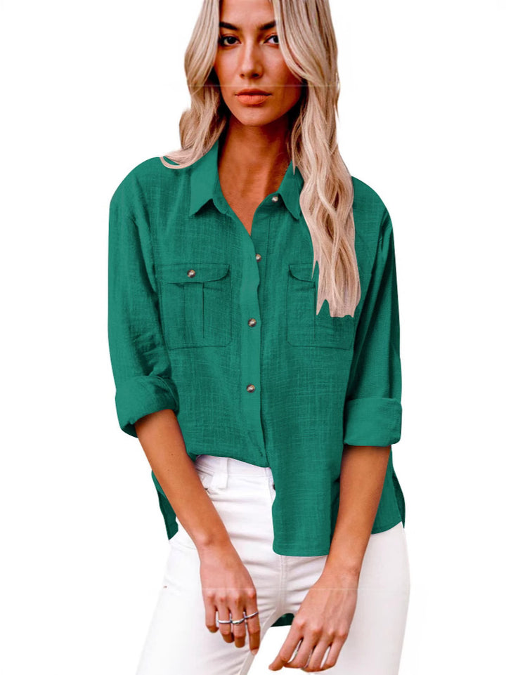 Women's Lightweight Oversized Blouse Shirt made of Cotton Blend with Chest Pockets Drune