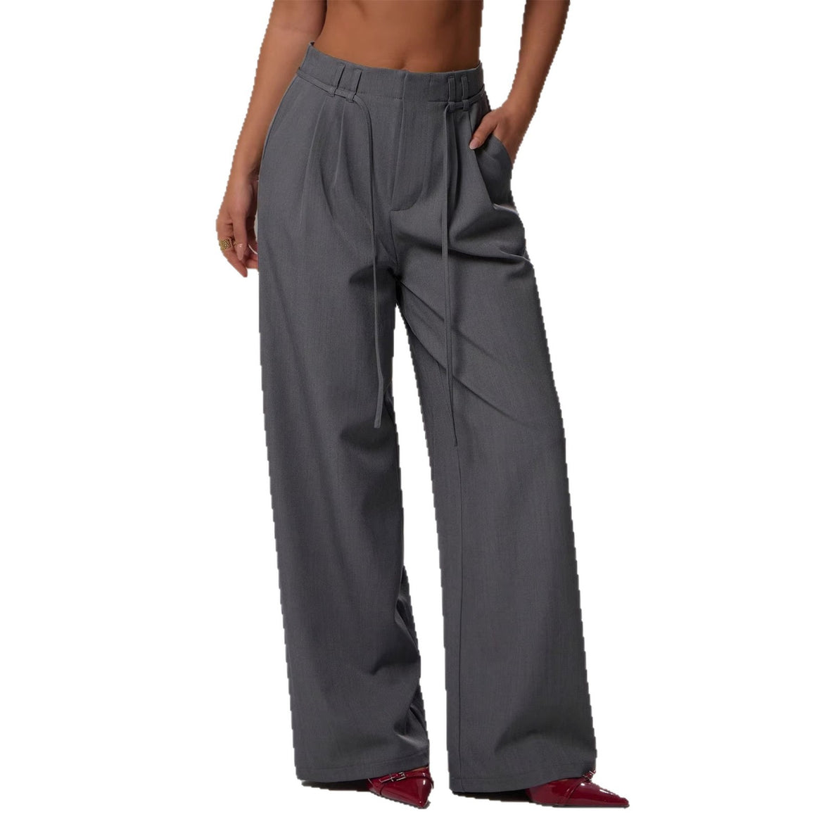 Women's High-Waisted Palazzo Pants with Pleats, Drawstring and Wide Leg Mune Fashion