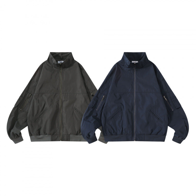 Unisex Kastige Utility Bomber Jacket with Stand Collar, Zipper and Sleeve Pockets Mune Fashion