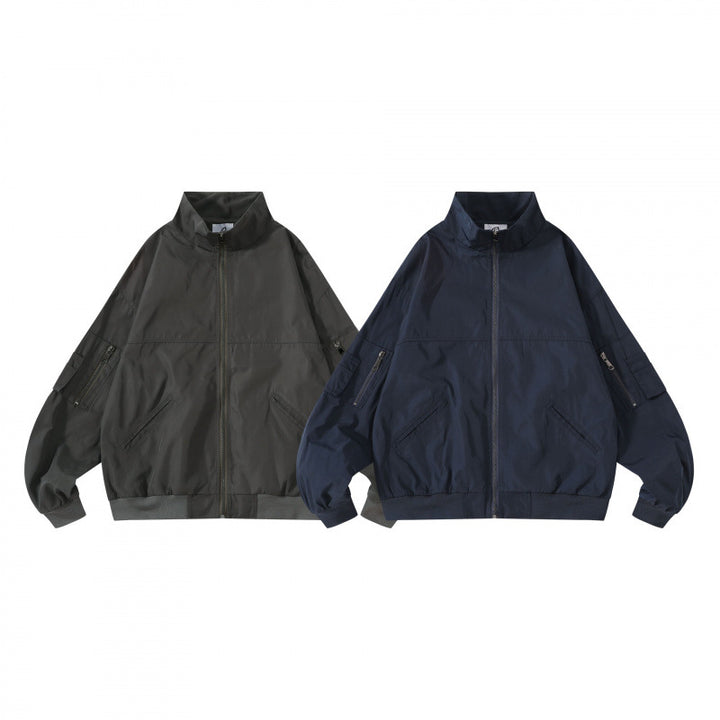 Unisex Kastige Utility Bomber Jacket with Stand Collar, Zipper and Sleeve Pockets Mune Fashion