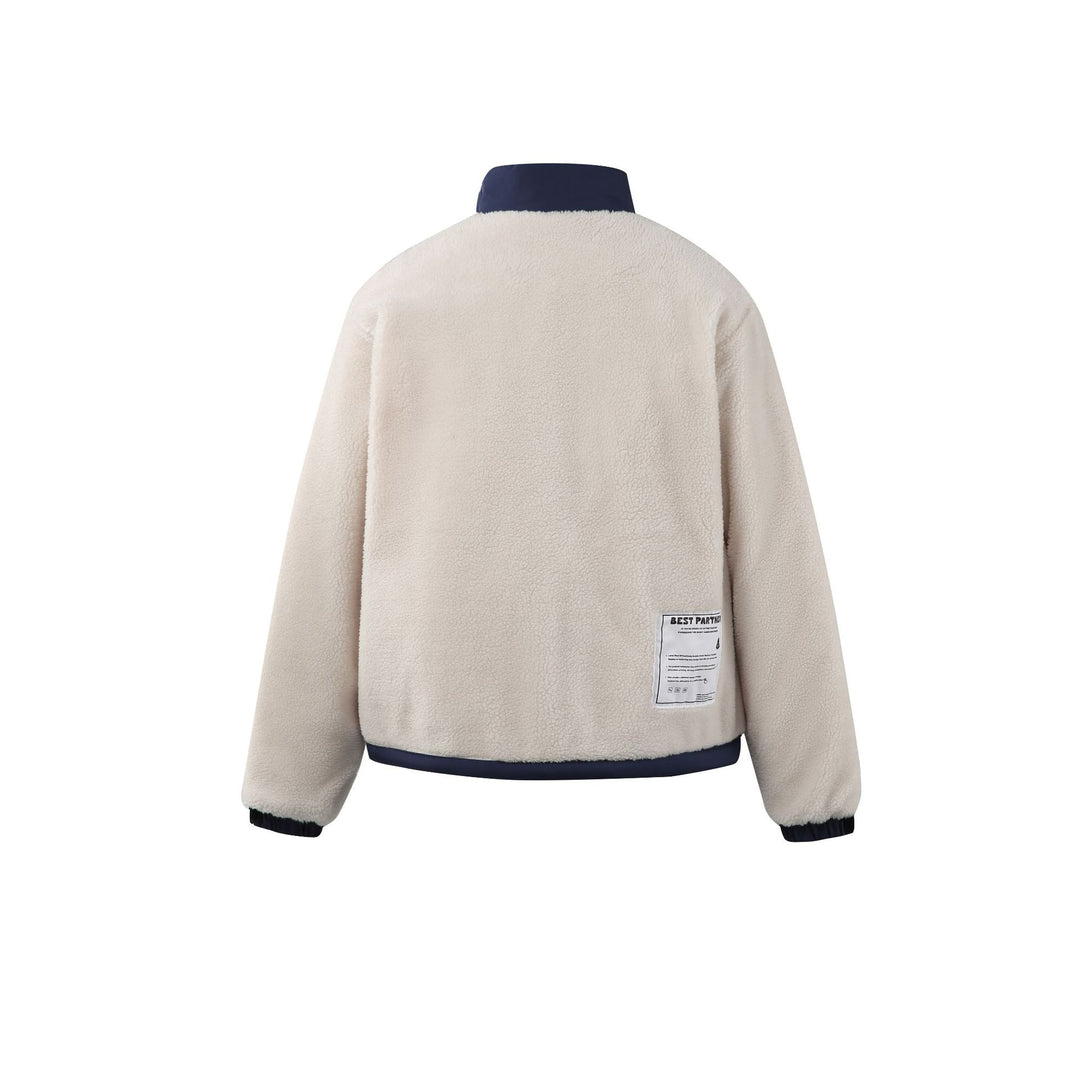 Men's Teddy Fleece Jacket with Stand-Up Collar, Full Zip and Contrast Trim Mune Fashion