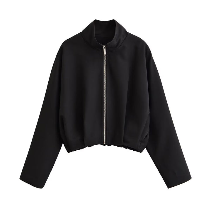Women's Short Oversize Bomber Jacket with Stand-up Collar, Zipper and Boxy Silhouette Mune Fashion