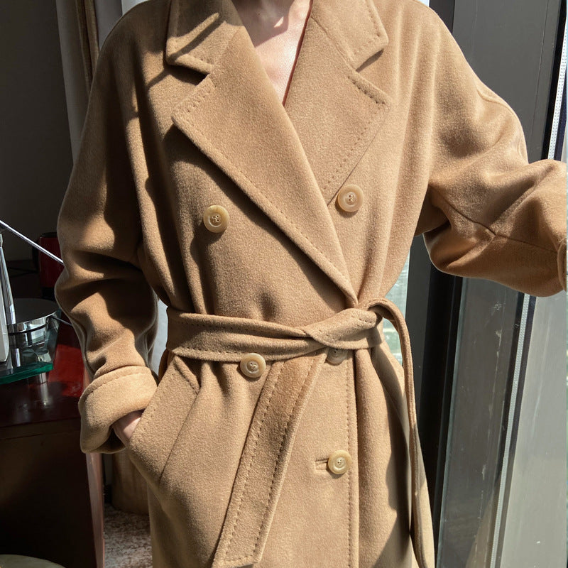 Women's Elegant Double-breasted Wool Coat Mune Fashion
