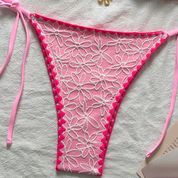 Women Triangle Bikini Set with Floral Embroidery Mune Fashion