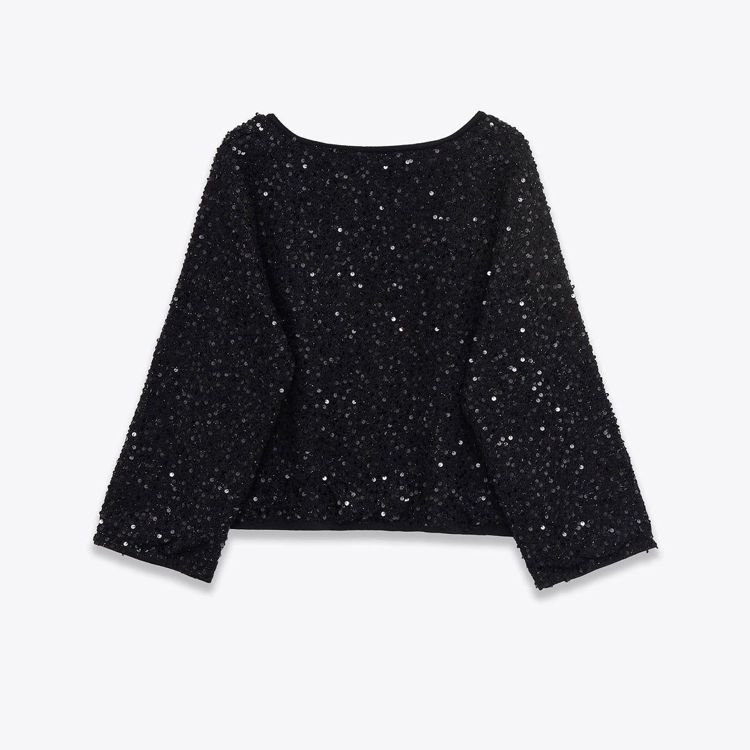 Women's sequin cardigan with round neckline and discreet button placket Mune Fashion
