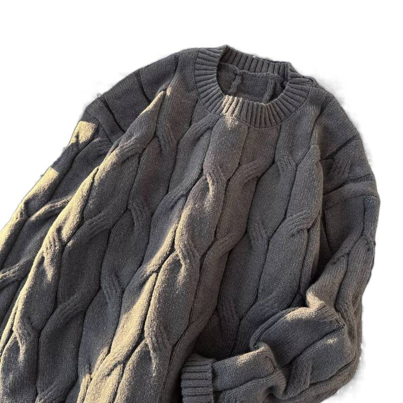 Women Chunky Knit Oversized Cable Knit Sweater with Cropped Hem Mune Fashion