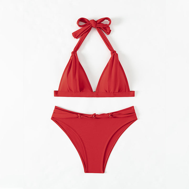 Women's triangle bikini with adjustable halter top and elegant ruffle design Mune Fashion