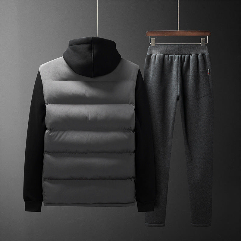 Men's Padded Hooded Vest with Fleece Lining and Slim Fit Jogging Pants Set Mune Fashion