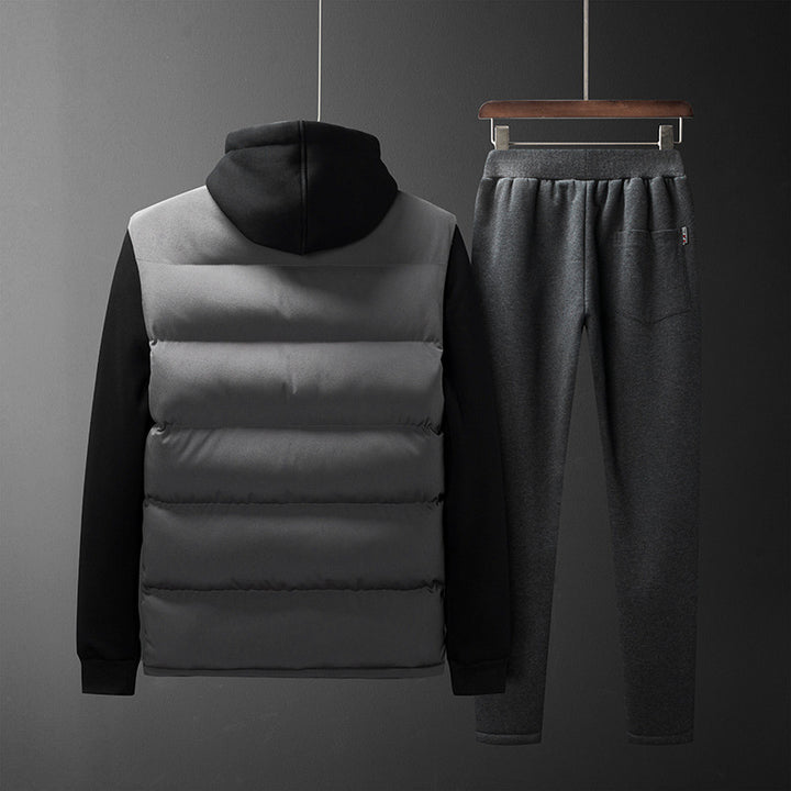 Men's Padded Hooded Vest with Fleece Lining and Slim Fit Jogging Pants Set Mune Fashion