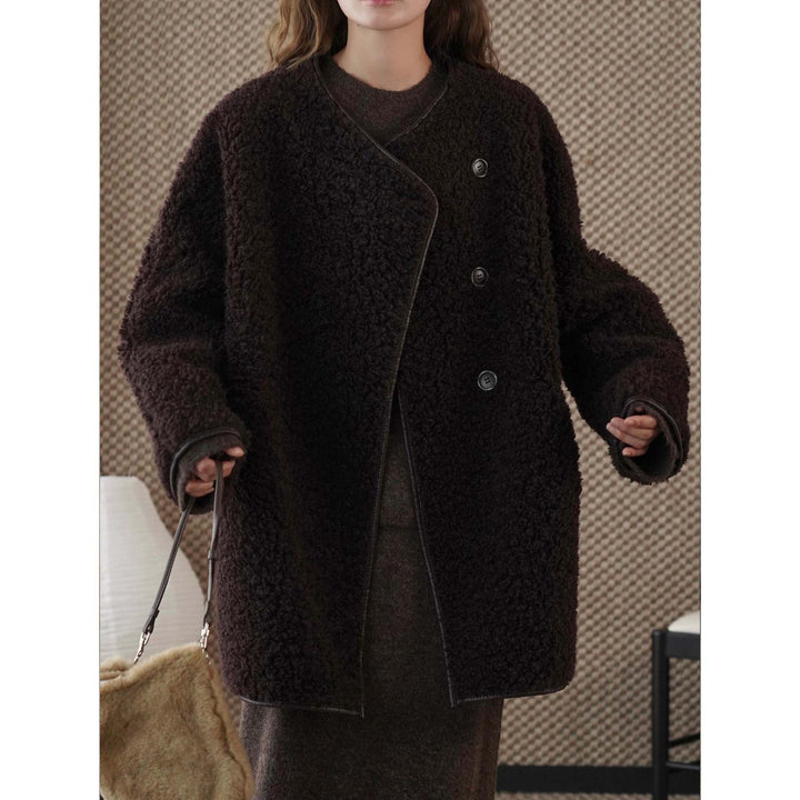 Women Short Jacket Teddy Fleece with Button Front and Contrasting Edge Finish Mune Fashion