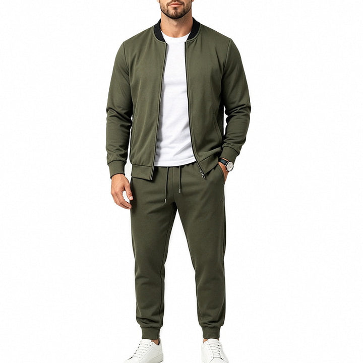 Men's Sportive Leisure Training Set with Bomber Jacket and Tapered Jogging Pants Mune Fashion