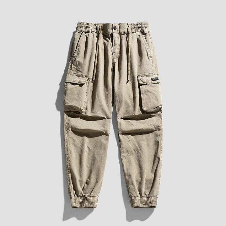 Men's Robust Cargo Jogging Pants in Utility Style with Drawstring Waistband, Flap Pockets, and Knee Panels Mune Fashion