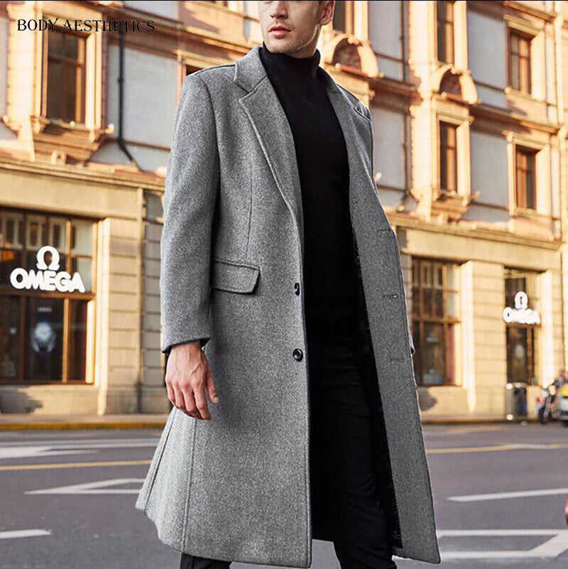 Men's Elegant Single-Breasted City Coat with Notched Collar and Flap Pockets Mune Fashion